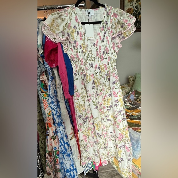 SugarLips Lita Floral Patte Tiered Midi Dress White Multi - Picture 6 of 7